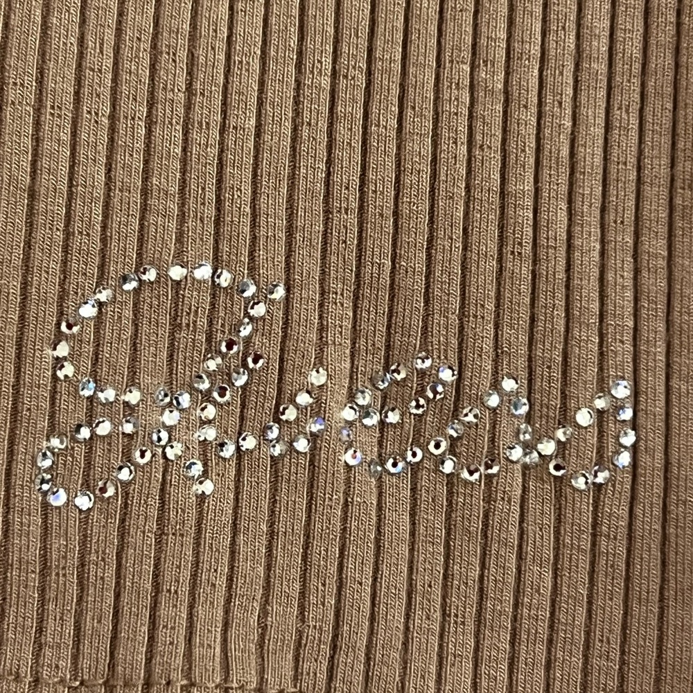Brown Ribbed GUESS Top with Rhinestone Detail